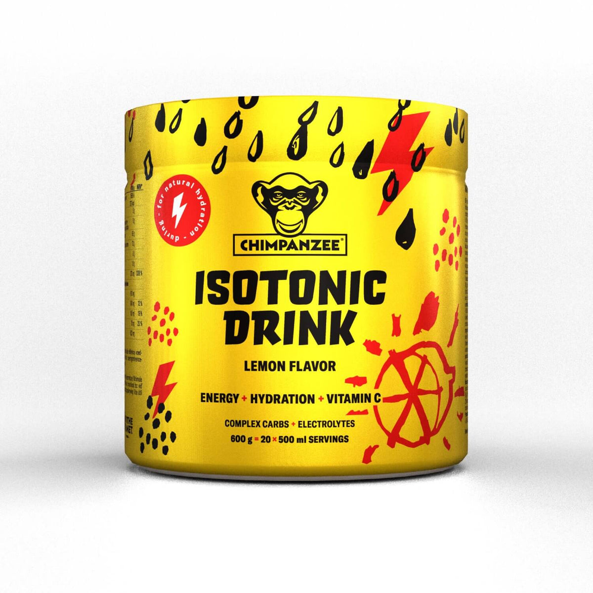 Chimpanzee Energy Drink Lemon – vooraanzicht van de 600g pot