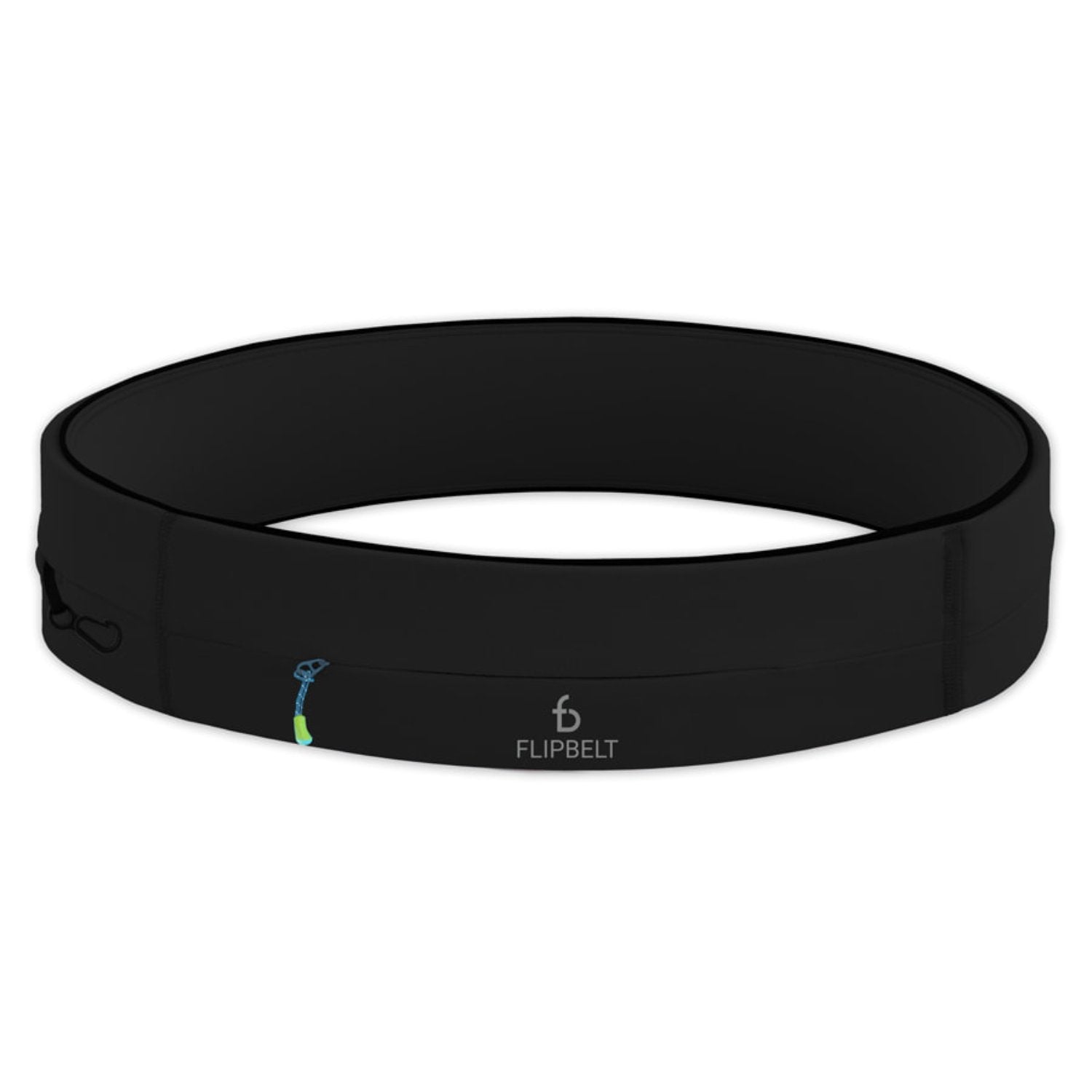 FlipBelt Zipper hardloopriem zwart — ronde vorm, ritsvak zichtbaar aan de voorzijde