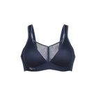 Blauwe sportbeha met Anita Active logo, vooraanzicht