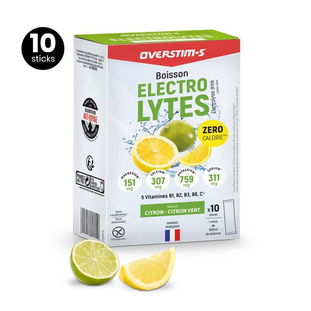 Overstims Electrolyte Drink – vooraanzicht van de doos met 10 sachets