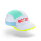 Hardlooppet in wit en neon geel met INCYLENCE-opdruk, licht schuin vooraanzicht, witte achtergrond